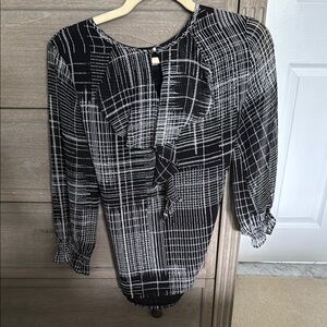 Karl Lagerfeld Black and White Ruffled Bib Collar Blouse